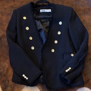 Zara Navy Blazer with Gold Accents